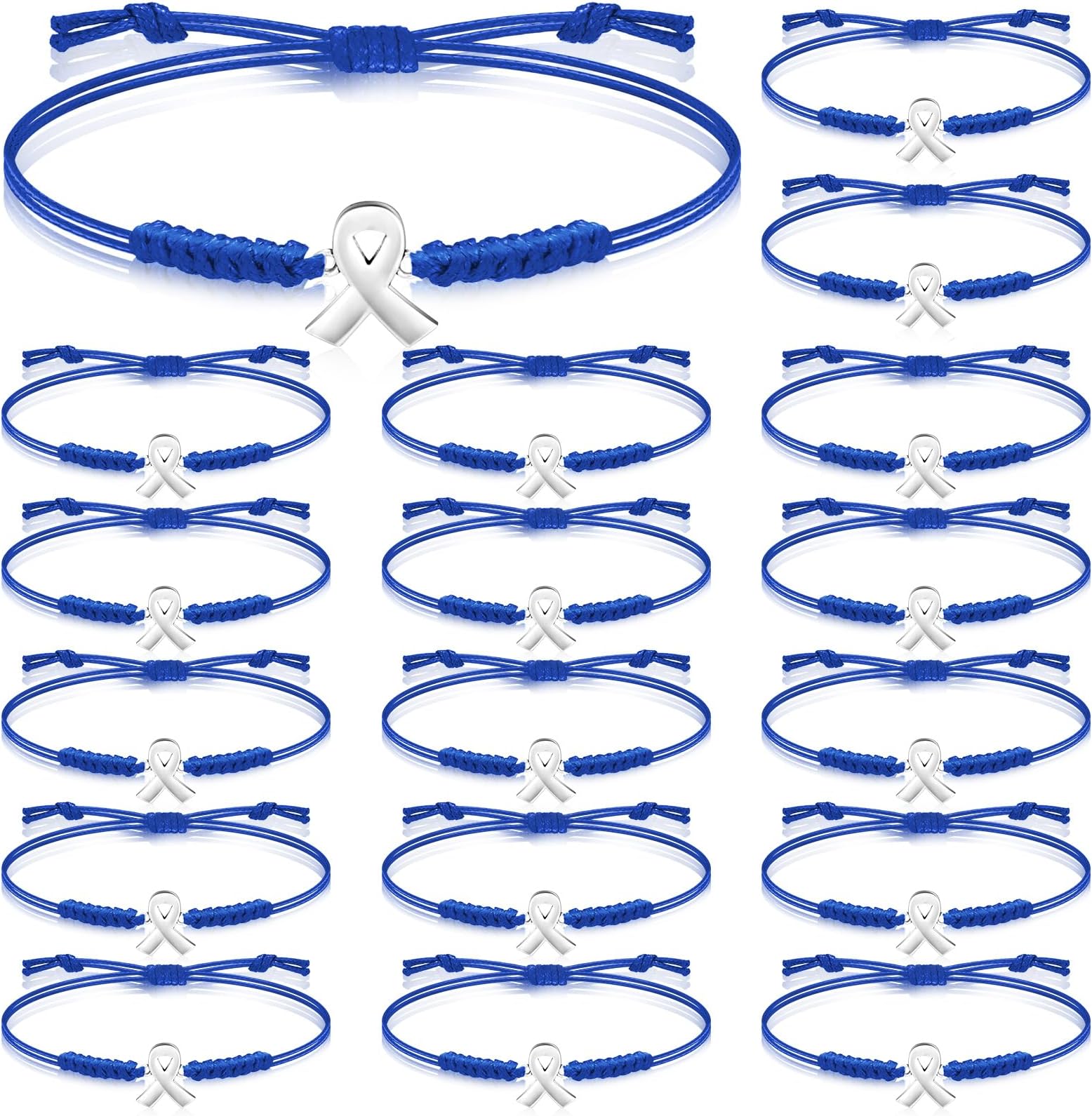 Sasylvia20/50/100 Pcs Colon Cancer Awareness Bracelets Adjustable Cord Blue Ribbon Braided Bracelets Inspirational Colon Cancer Gifts for Survivor Fighter Jewelry