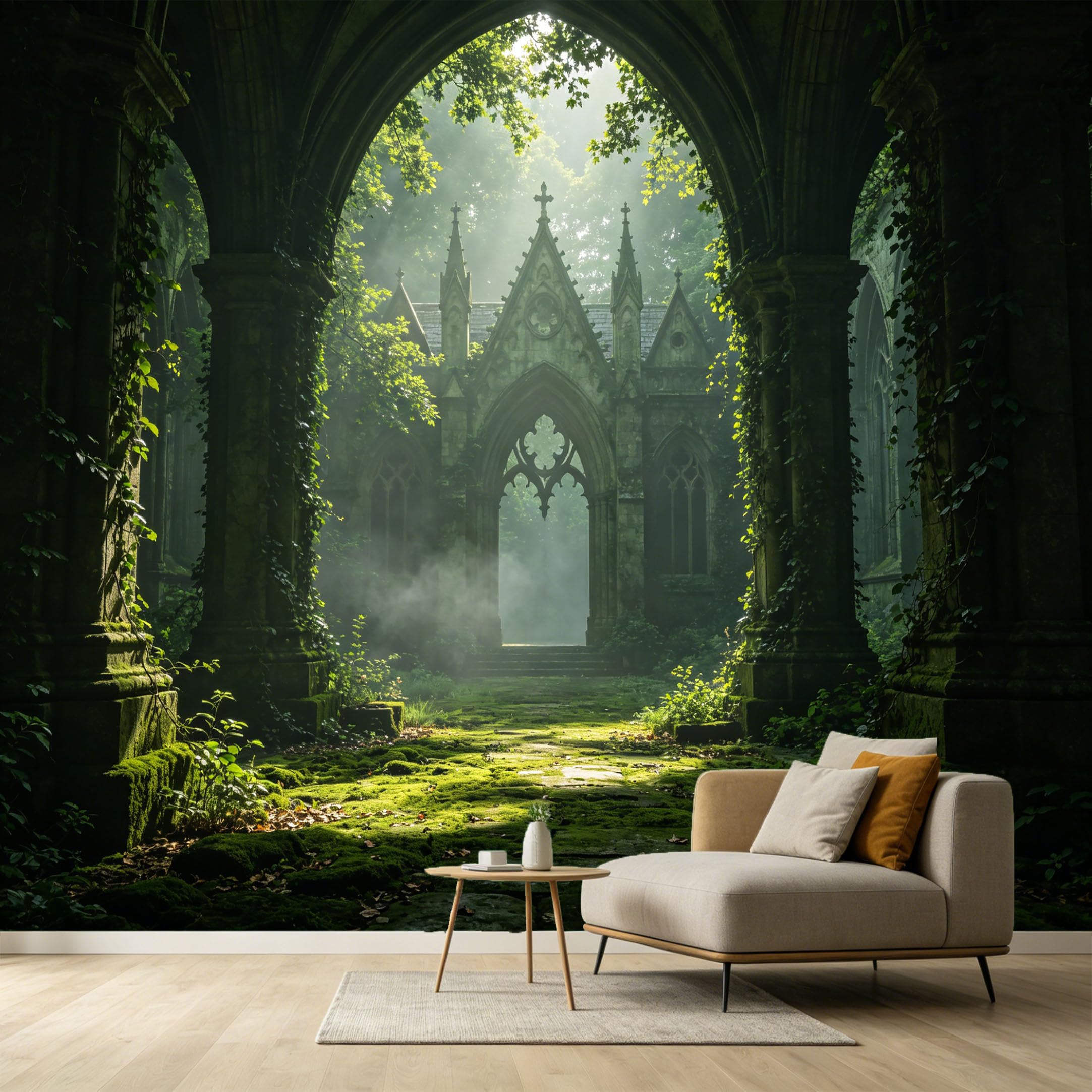 Custom Size Wall Murals Gothic Cathedral Archway Stone Ruins Forest Mist SelfAdhesive Wall Fabric Removable Large Wallpaper for Photo Living Room Interior Decor