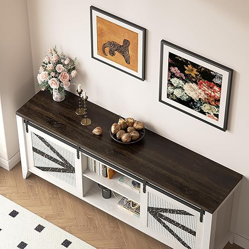 Miniatura 6 de VFK Soporte de TV de 60 pulgadas para televisores de hasta 65 pulgadas, consola multimedia rústica con puertas correderas de granero, 6 cajones,