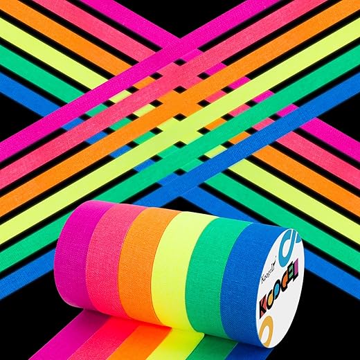 Koogel 6 Rollen Neon Klebeband, Fluoreszierendes Leuchtklebeband für Partydeko Halloween Handwerk (5m x 1,5cm)