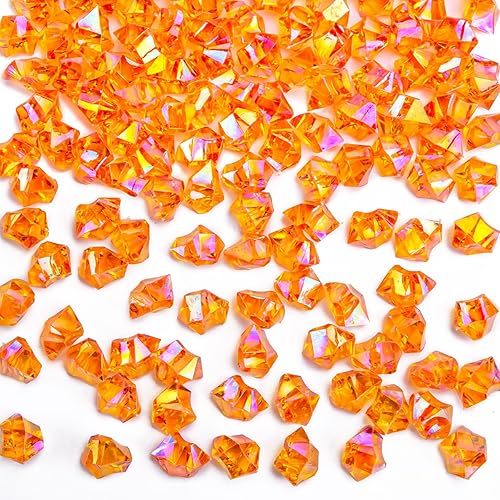 DomeStar 180 piezas de hielo falso, diamantes falsos acrílicos de color naranja deslumbrante, relleno de jarrón, gemas de plástico brillantes para