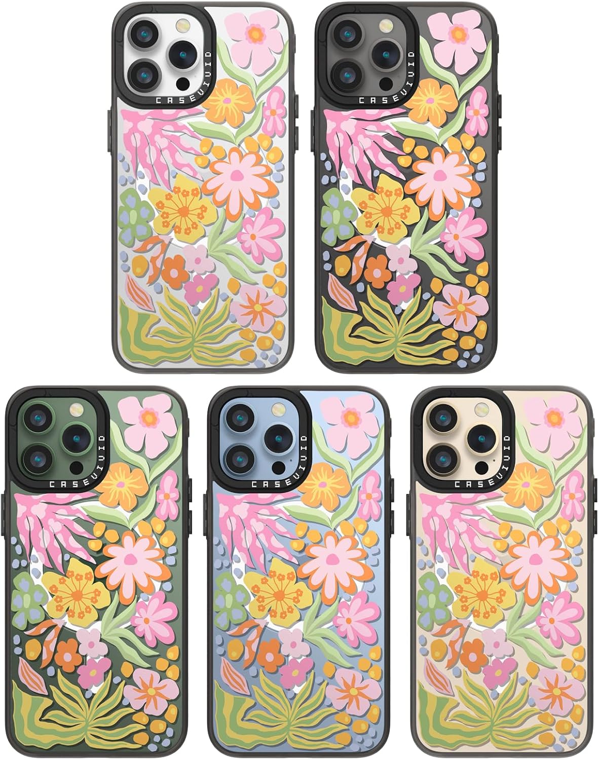 Magnetic for iPhone 13 Pro Magsafe Case Cute Aesthetic - Durable Fashion Funny Phone Case - Girly Passion Flower Pattern Print Cover Design for Woman Girl 6.1 inches Black