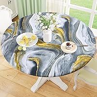 Vista 40 de Misaya - Mantel redondo ajustable con borde elástico, 100% impermeable y resistente al aceite, mantel de plástico con respaldo de franela de vinilo