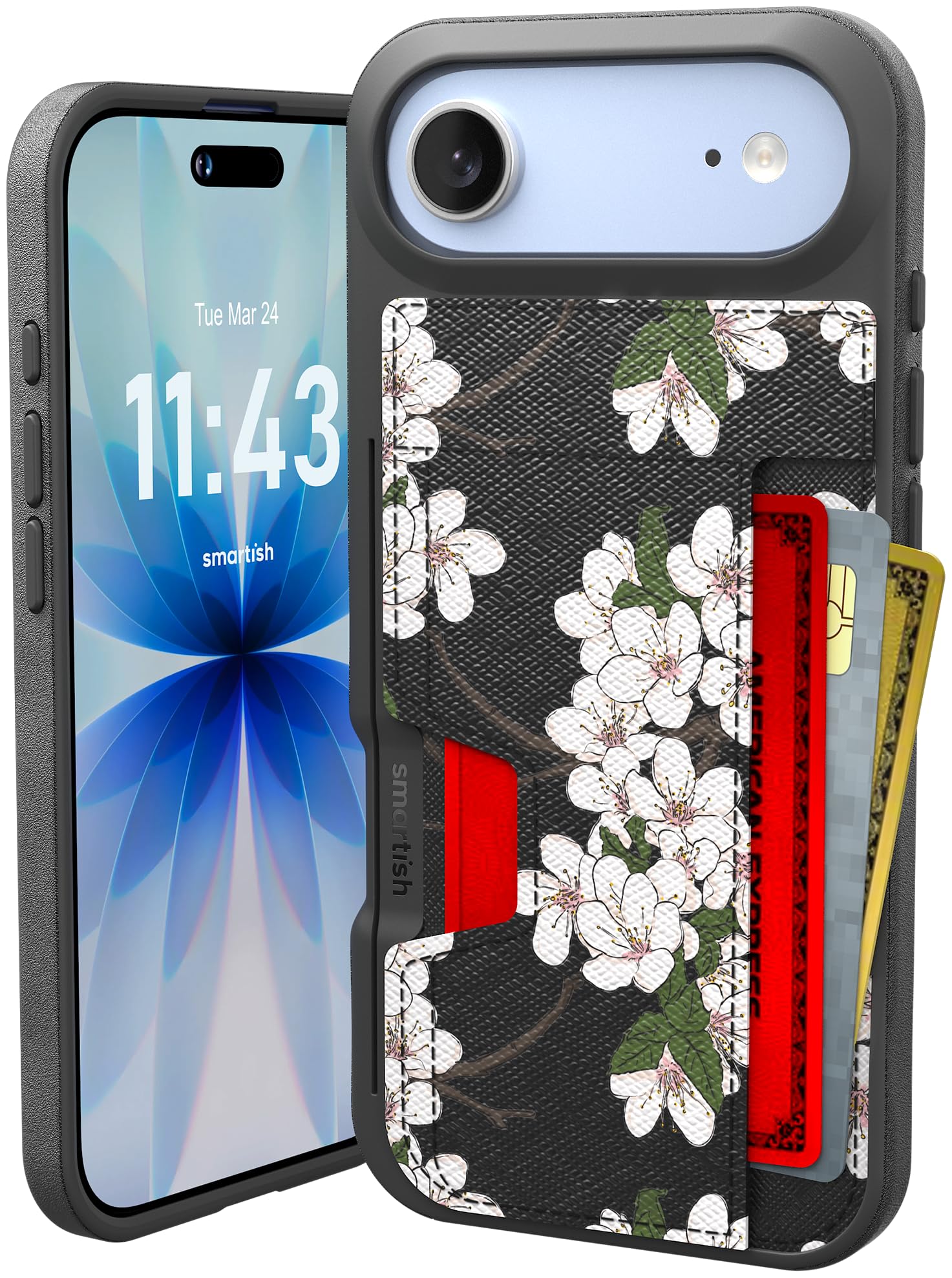 Smartish®, Wallet Slayer Vol. 2 - Funda tipo cartera para iPhone Air con tarjetero con protector para tarjetas y soporte, a prueba de caídas, modelo Very Cherry Blossom