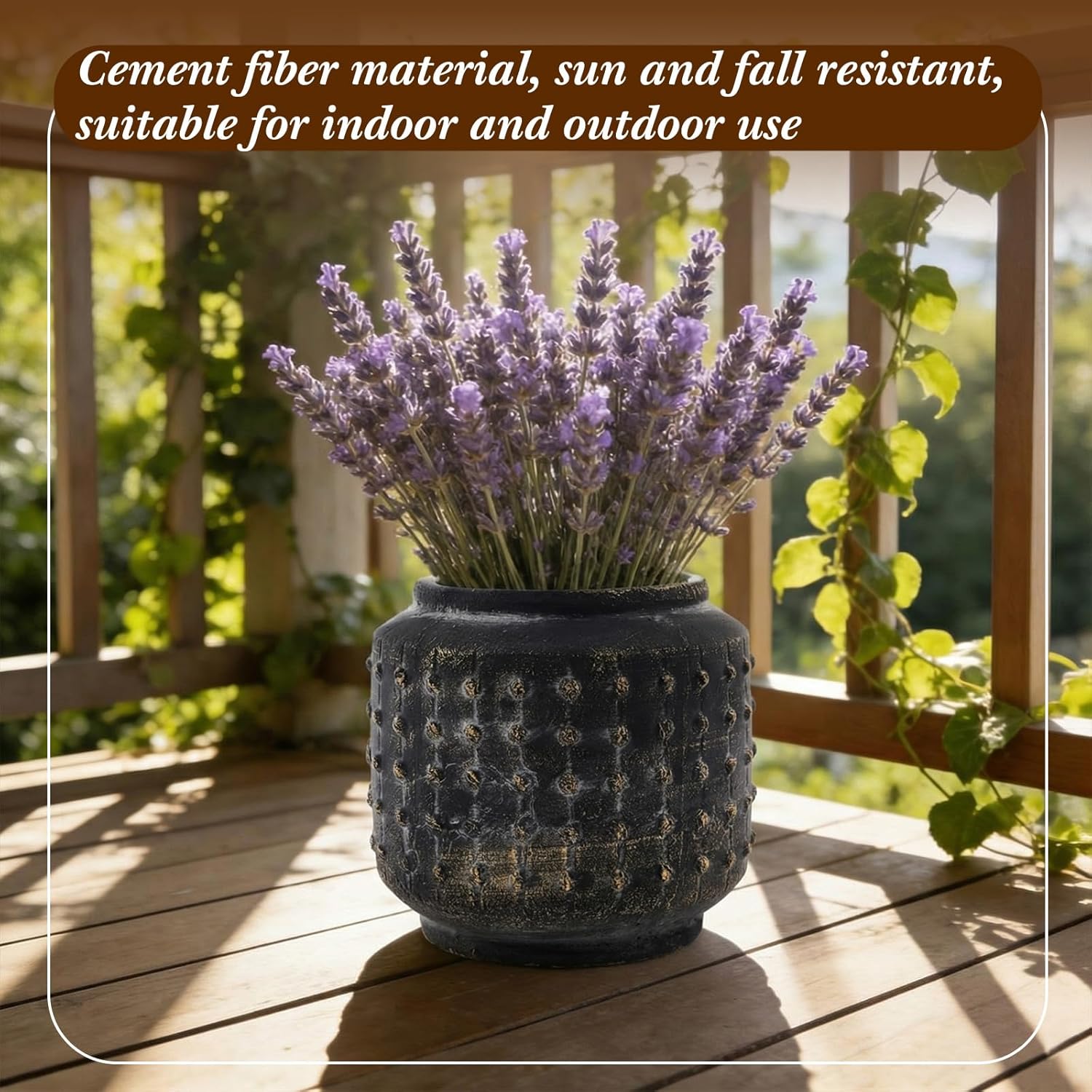 1 Pcs 7.5 Inch Rustic Hobnail Planter with Distressed Finish, Vintage Brown Hobnail Vase, Decorative Farmhouse Cement Fiber Flower Pot for Indoor Outdoor Home Living Room Entryway Decor