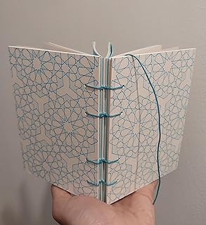 The Blue Geometric Pattern Handmade A5 Notebook, Cream and Blue Paper, 90 Pages, Hand-drawn & Handbound
