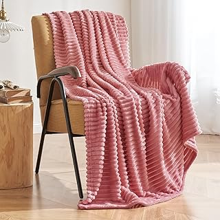 MIULEE Pink Throw Blanket 3D Ribbed Jacquard Fleece Flannel Velvet Plush Decorative Bed Blanket (Throw, 50" x 60") - Super...
