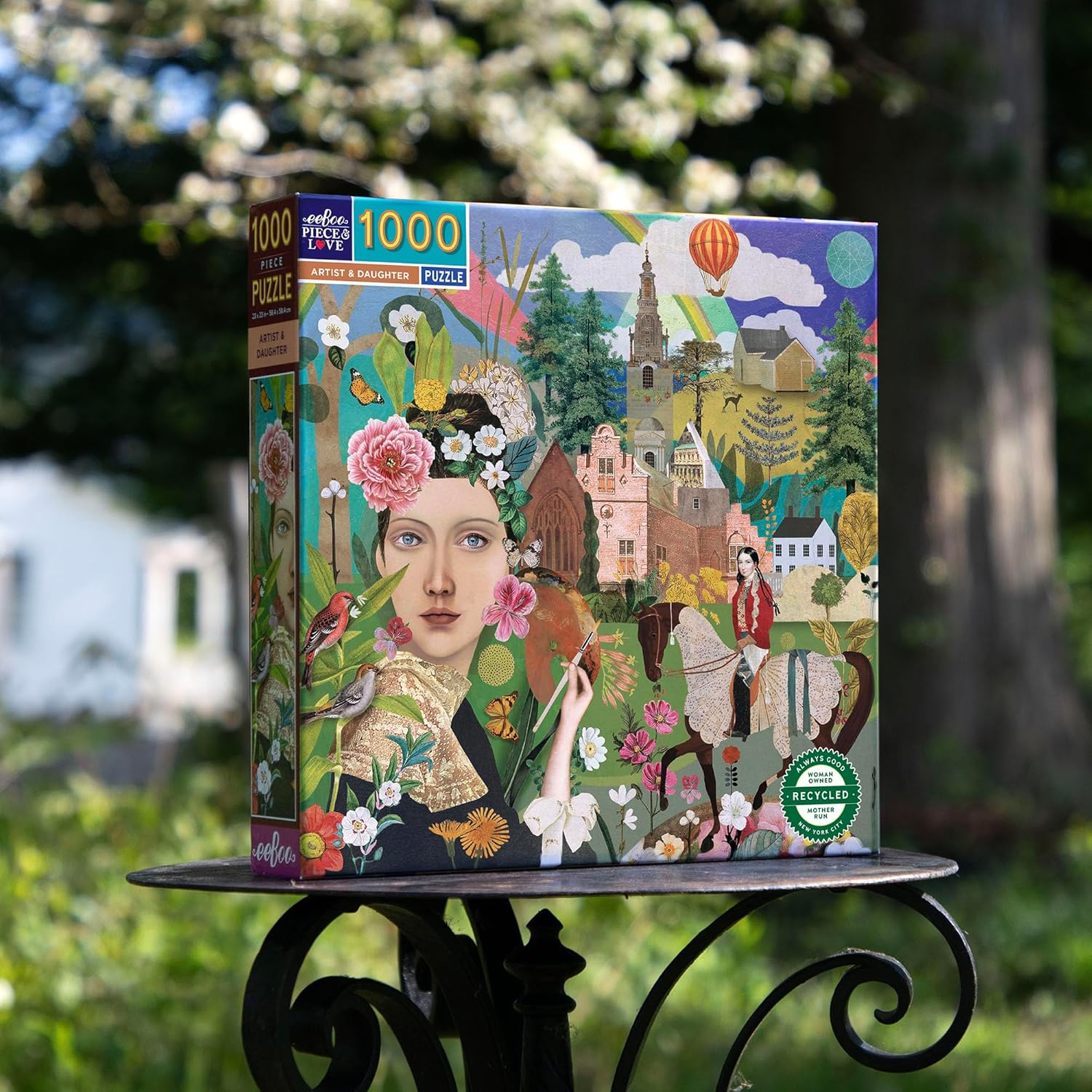 eeBoo Piece & Love: Artist & Daughter - 1000 Piece Puzzle - Adult Square Jigsaw, 23x23, Includes Image Reference Insert, Glossy Pieces