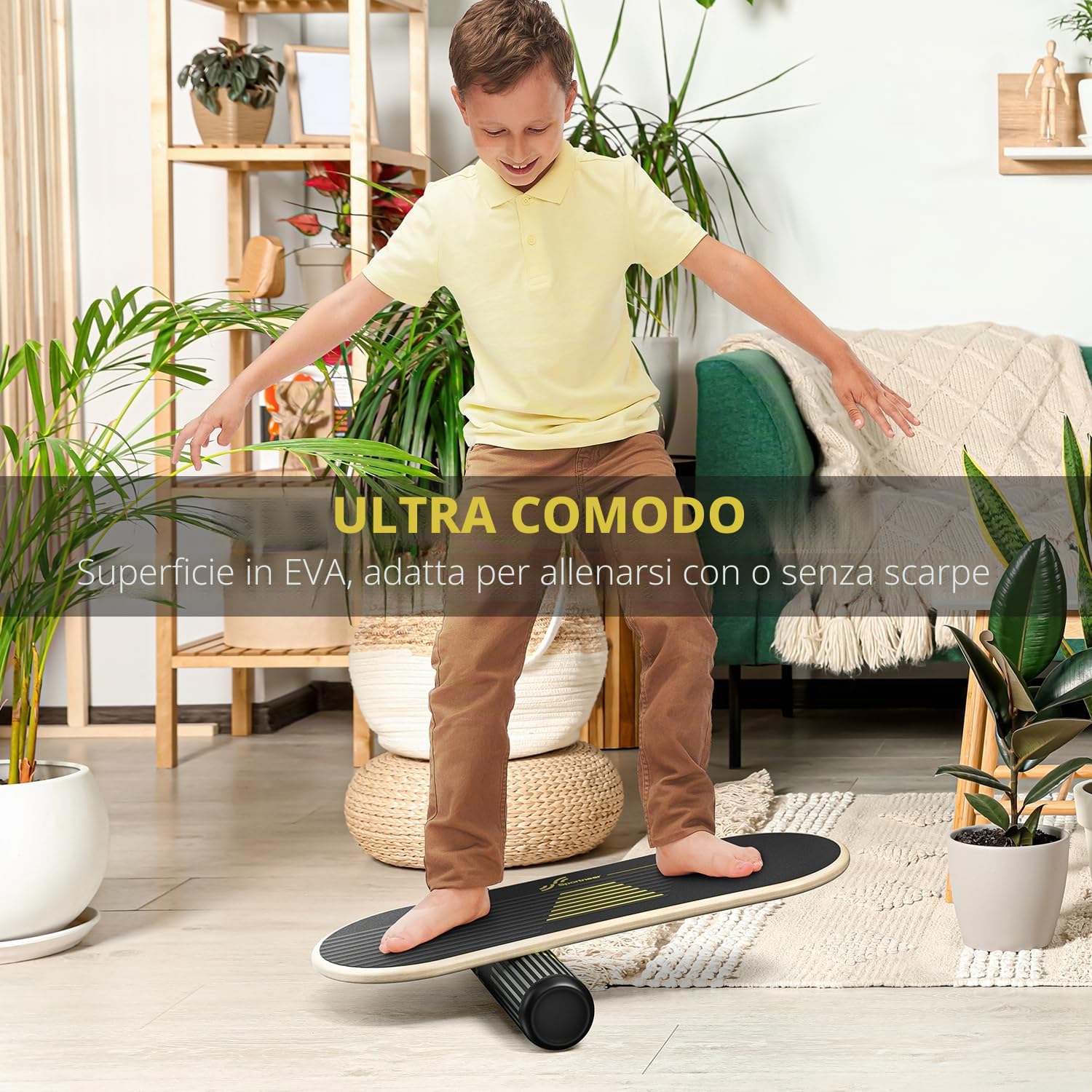 Sportneer Balance Board, 7 modalità, tavola oscillante per interni, skateboard, surf, Balance Board con stopper regolabili, Balance Board in legno, scooter e palla da 7,1 cm inclusi