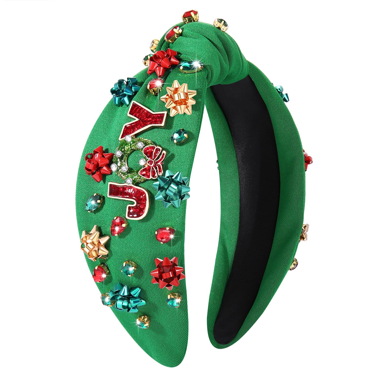 NVENF Christmas Headband for Women Jeweled Xmas Plaid