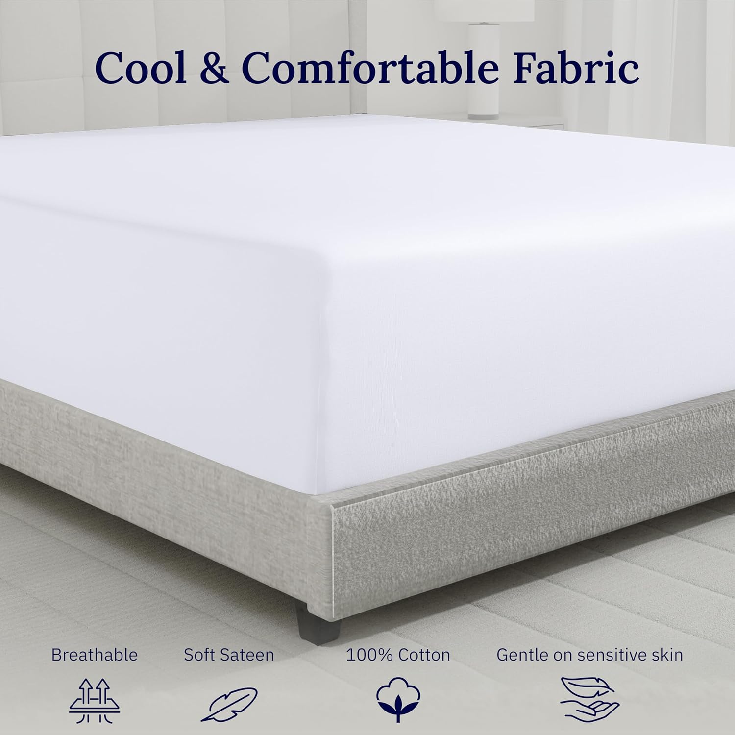 California Design Den Luxuriously Soft Twin Fitted Sheet Only - 600 Thread Count 100% Cotton Sheets, Sateen Weave, No-Pop Elastic For Snug Fit, Deep Pockets with Headside & Footside Tag - Bright White