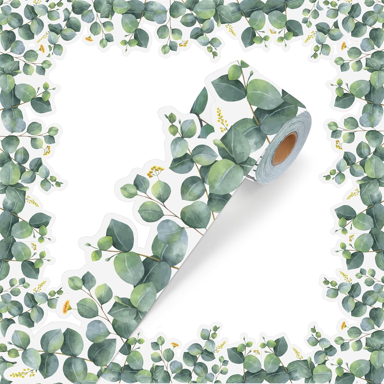 Tenceur Greenery Bulletin Board Border Decoration, 65 ft, Eucalyptus