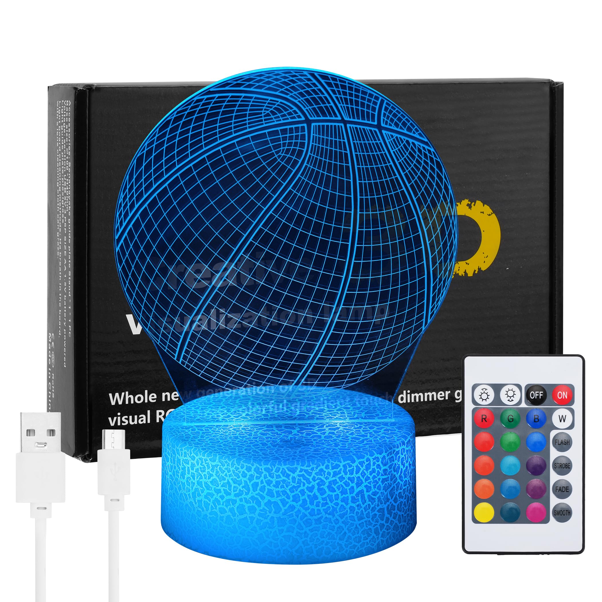 3D Basketball Night Light: Birthday Gift Lamp, Remote Control, 16 Colors Changing, Sports Fan Room Decor, Perfect Idea for Boys' and Kids' Rooms