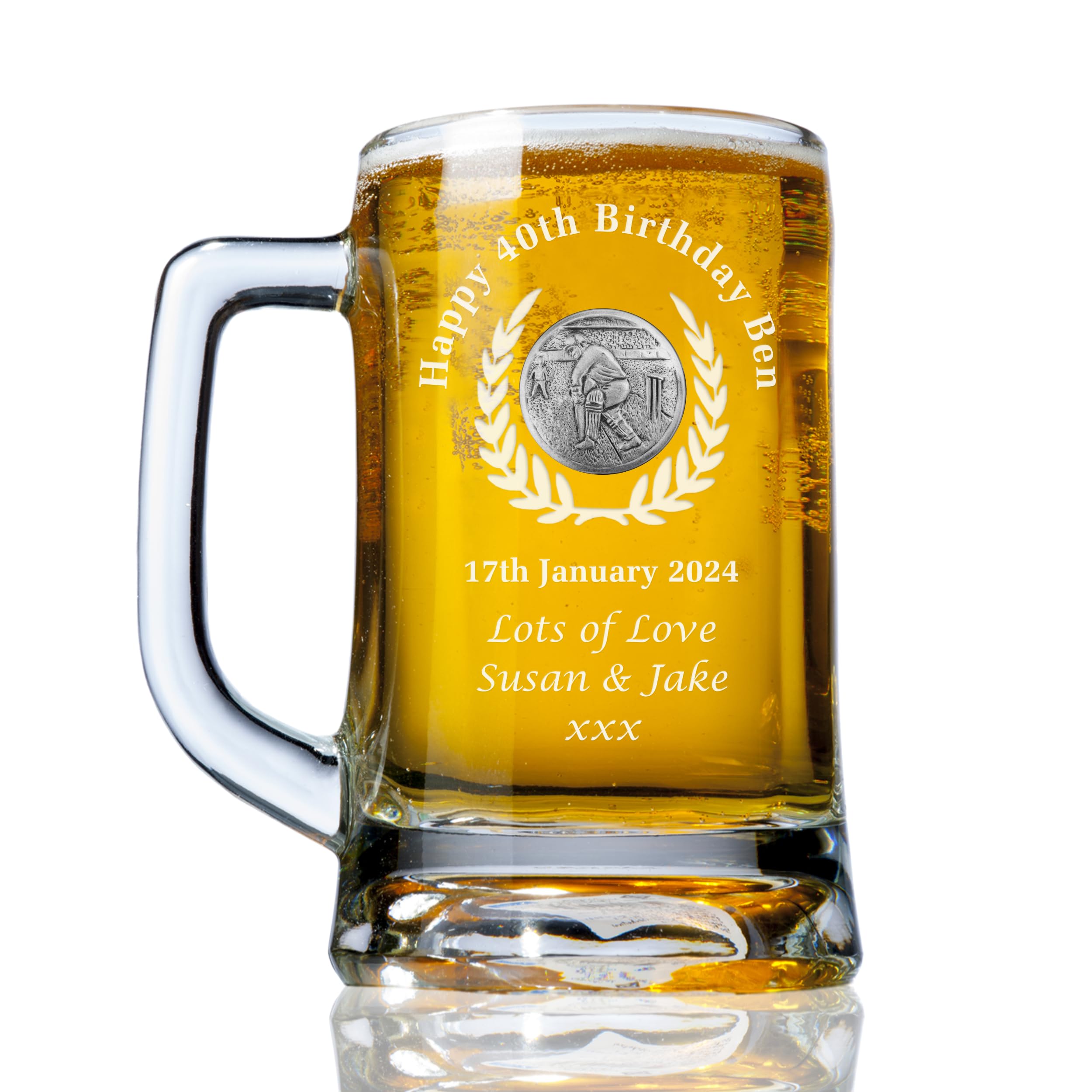 The Great Gifts Company Men's Cricket Feature 40th Birthday Pint Glass Tankard in a Gift Box