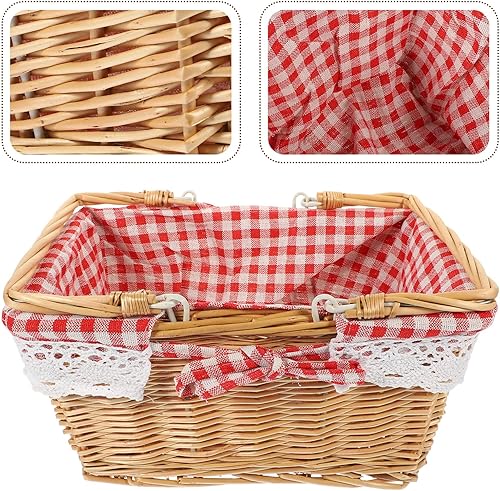 Miniatura 9 de FOMIYES Cesta de mimbre para picnic con forro de ratán, contenedor tejido para pan, frutas y verduras, cesta de almacenamiento de huevos, cesta de