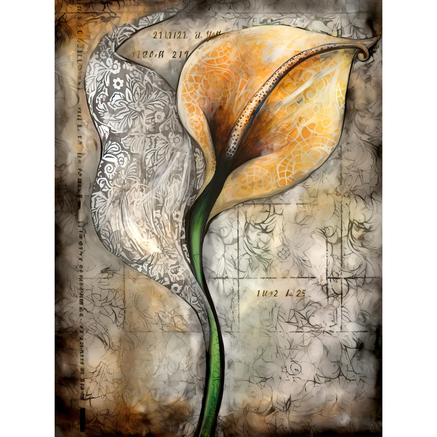 Artery8 Batik Style Pattern Calla Lily Flower Bloom Large Wall Art Poster Print Thick Paper 18X24 Inch