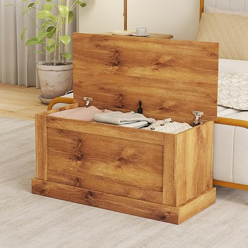 Miniatura 3 de LOKO Banco de almacenamiento de 35.5 pulgadas, caja de almacenamiento superior con bisagras de metal, baúl de almacenamiento de entrada con puntal