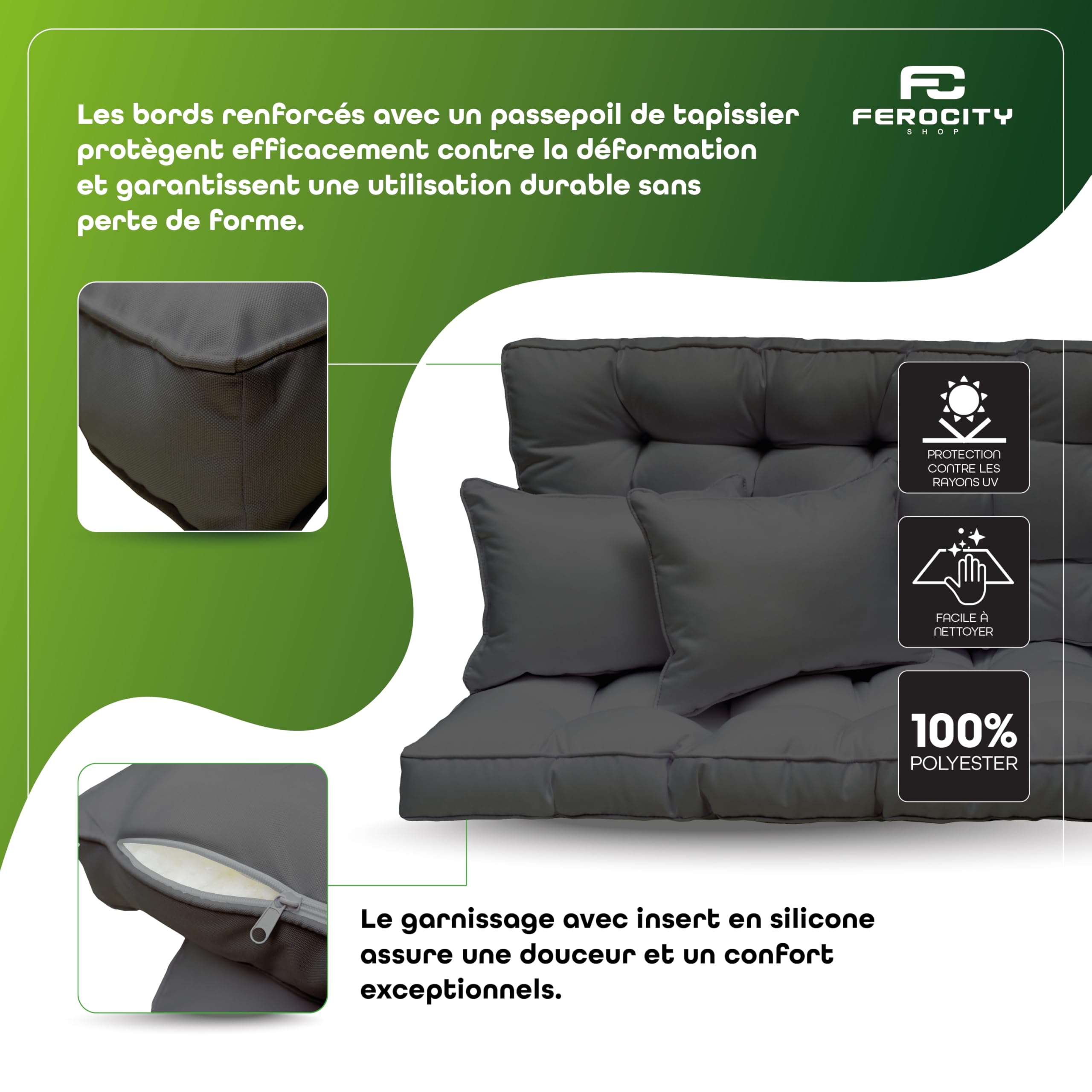 Coussin pour balancelle Personnalisé - Coussin d'assise et de dossier pour Meubles en Palette résistant aux intempéries et imperméable - Matelas épais - Couleur: grafite/beige/marron/vert [133]