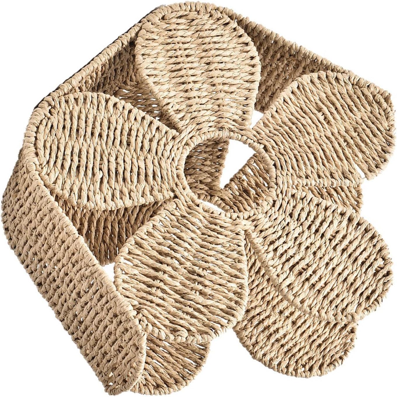 Holibanna Hand-woven Flower Shaped Magazine Basket with Paper Rope and Iron Frame, Desktop Organizer for Books and Mail, Sturdy Beige Storage Bin for Countertop and Home Office