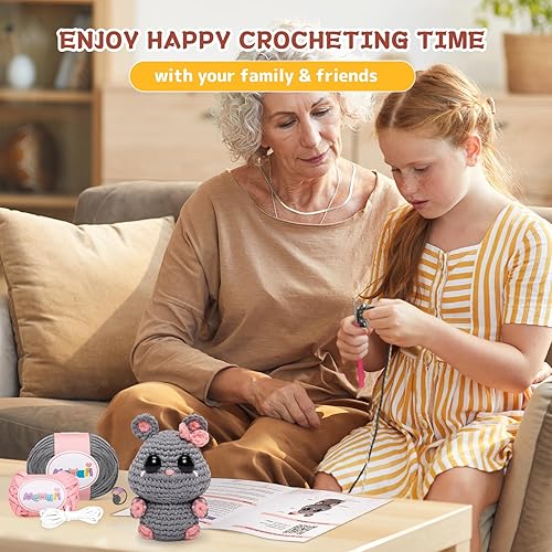 Miniatura 5 de Mewaii Kit de ganchillo para principiantes nivel 2 con 40% hilo fácil de poner en marcha extra ecológico, tutoriales en video paso a paso para