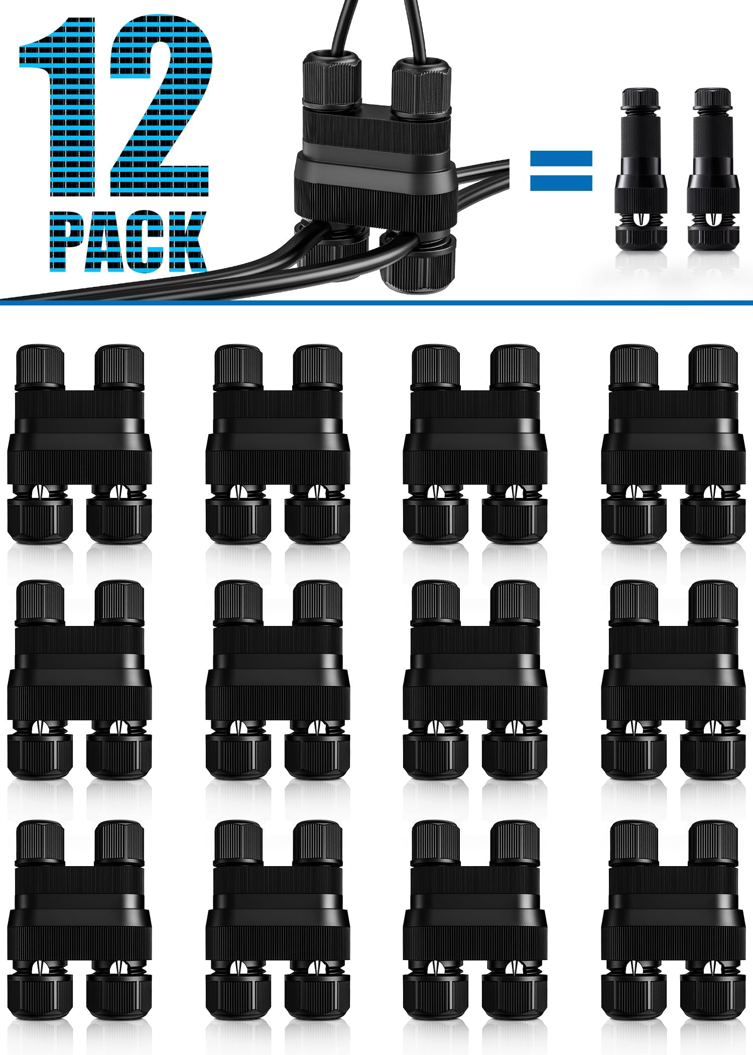 Fastlock2 Low Voltage Landscape Lighting Wire Connector Landscape Light Connectors Waterproof 12-18 Gauge Landscape Wire Connector for Outdoor Landscape Lighting Path Lights, 12 Pack