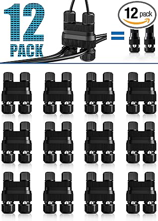 SUNVIE Fastlock2 Low Voltage Landscape Lighting Wire Connector Landscape Light Connectors Waterproof 12-18 Gauge Landscape Wire Connector for Outdoor Landscape Lighting Path Lights, 12 Pack