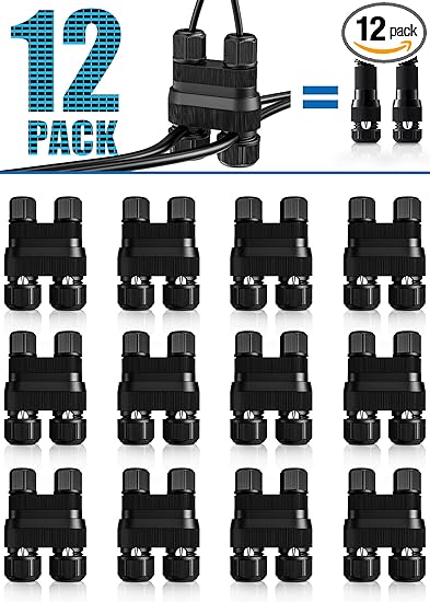 SUNVIE Fastlock2 Low Voltage Landscape Lighting Wire Connector Landscape Light Connectors Waterproof 12-18 Gauge Landscape Wire Connector for Outdoor Landscape Lighting Path Lights, 12 Pack