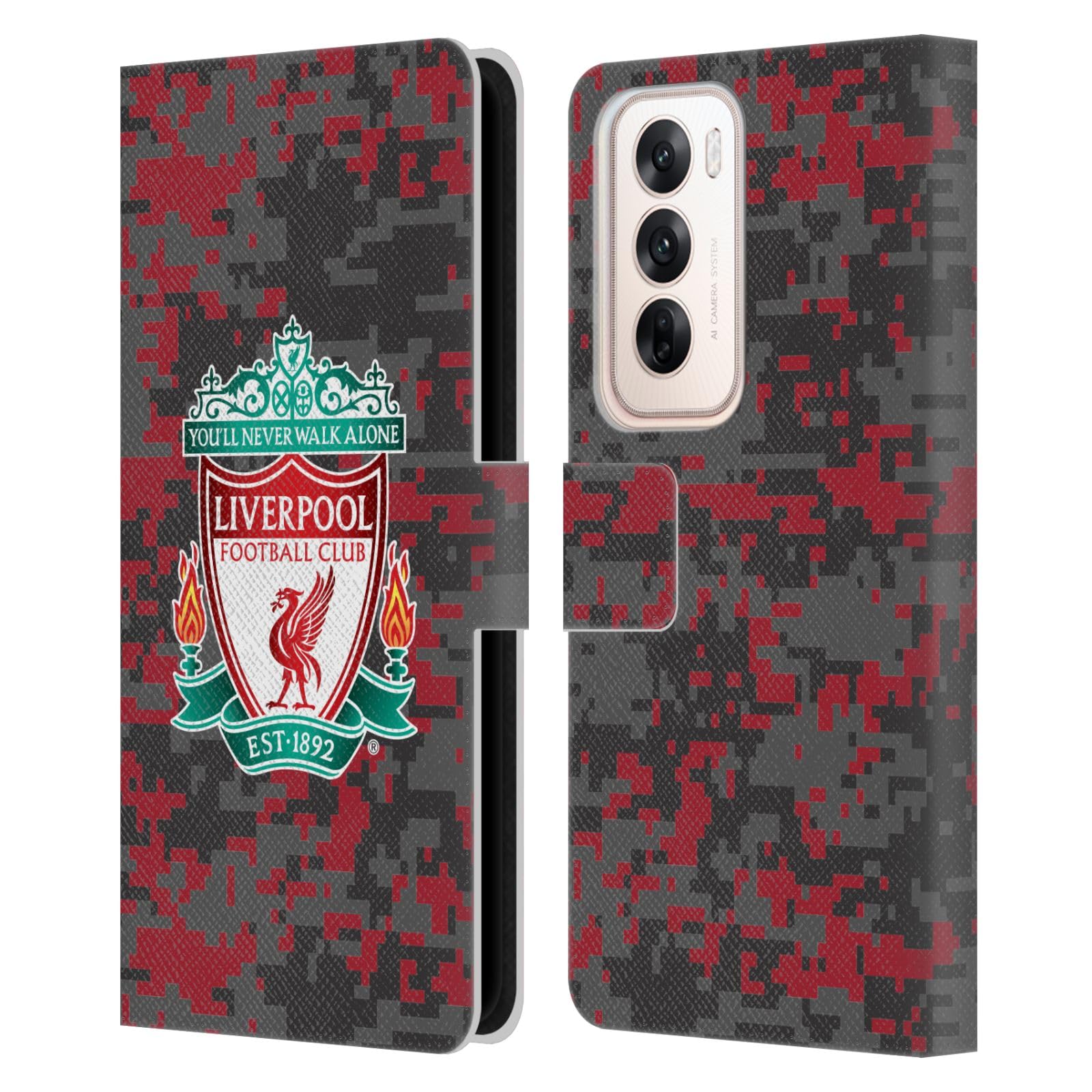 Head Case Designs Officially Licensed Liverpool Football Club Club Colours Crest Digital Camouflage Leather Wallet Case Compatible With OPPO Reno12 5G