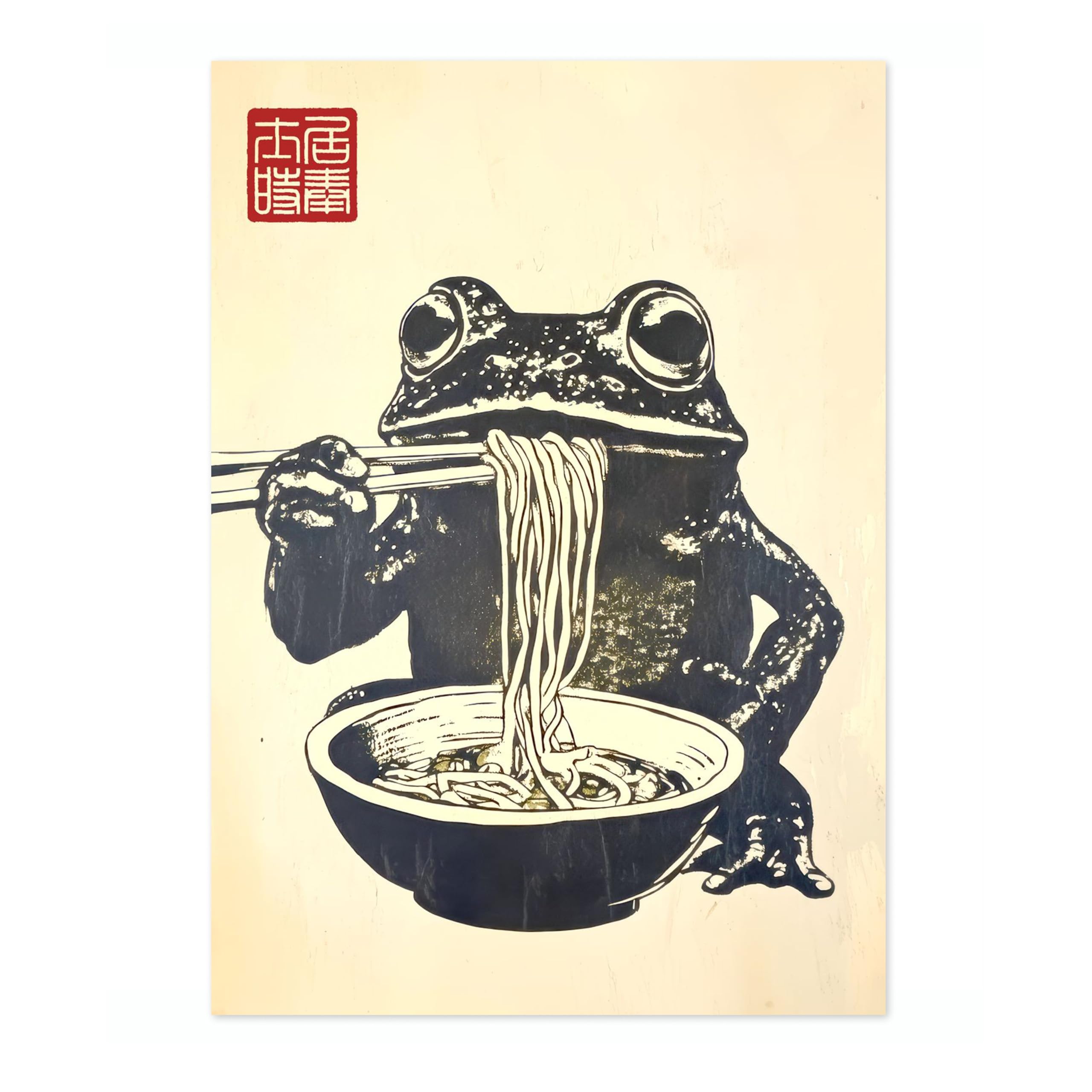 Ramen Frog Matsumoto Hoji Poster, Japanese Woodblock Art Prints, Ukiyo-e Painting, Minimalist Zen Wall Art, Bedroom Home Decor, A4 (Print Only) - 29.7x21cm โ image 1