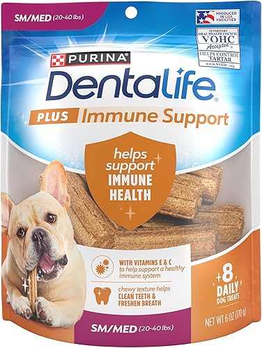 Purina DentaLife Plus - Masticables dentales para perros pequeñosmedianos con sabor a pollo, manzana y arándanos, 6 onzas, bolsa de 8 unidades