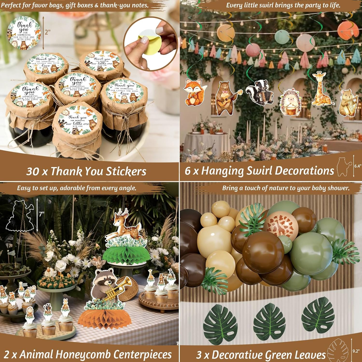 Woodland Animals Baby Shower Decorations Party Supplies, Forest Animal Neutral Gender Reveal Decorations Ideas, Balloon Arch Box Backdrop Tablecloth Cake Toppers Mom Sash Dad Pin Hanging Swirl Banner