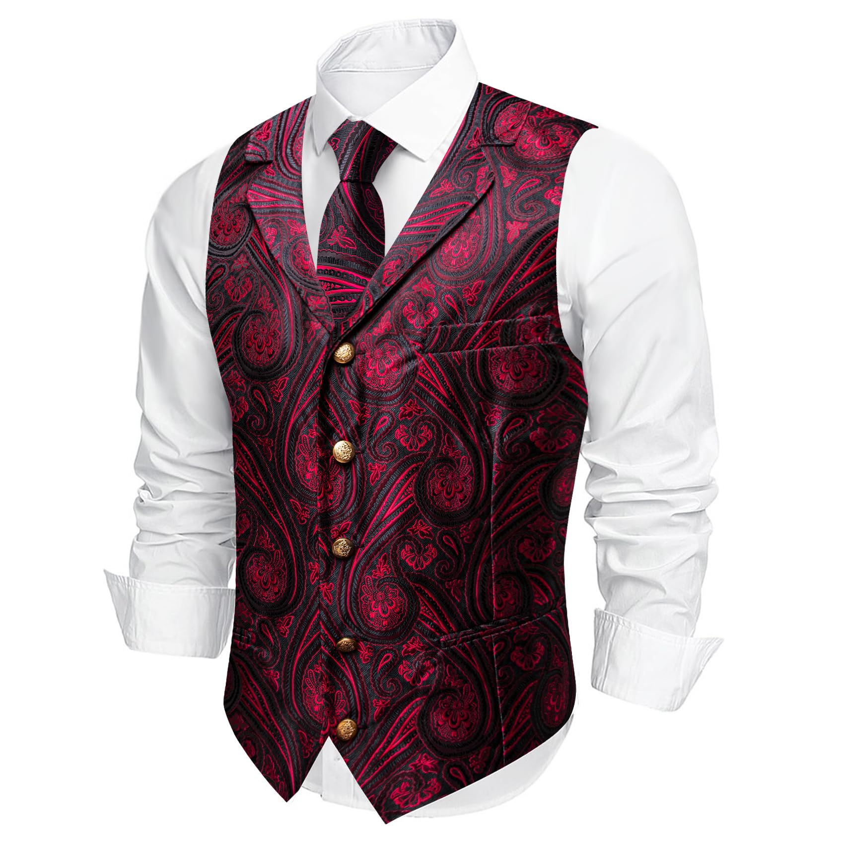 Barry.Wang Herren-Weste, Reverskragen, Seide, Krawatte, Ärmelhalter, Set, Freizeit, Party, Hochzeit, Abschlussball
