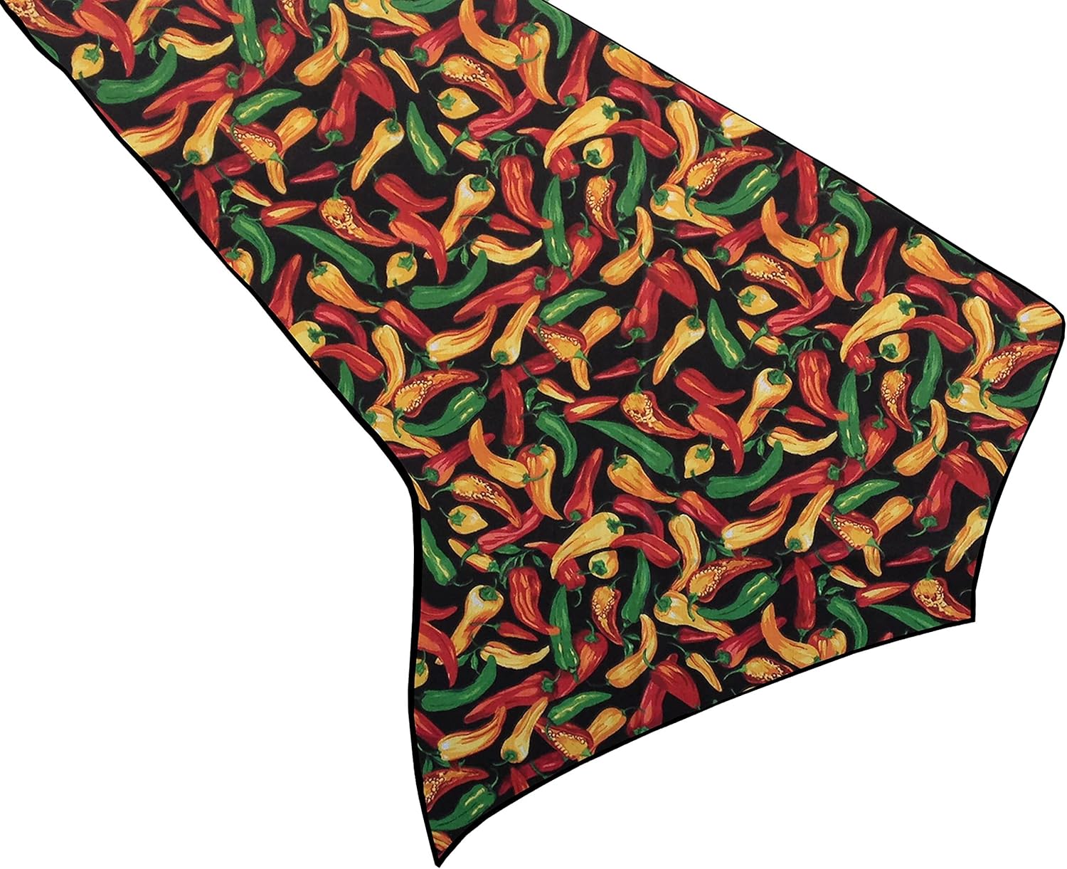 lovemyfabric Poly Cotton Fruits Collection Kitchen Table Runner (12"X96", Chili Peppers on Black)