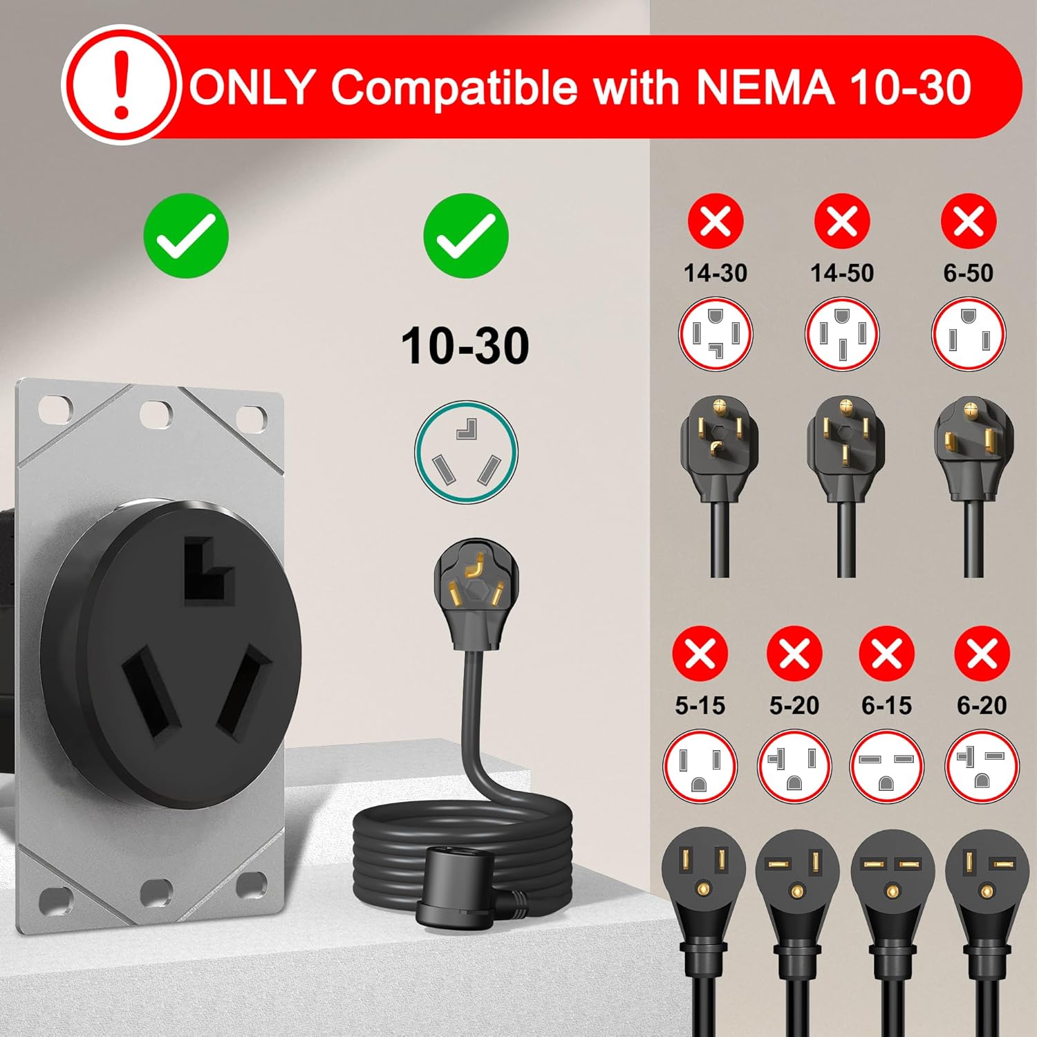 40FT 3 Prong Dryer 30A 10-30P to 10-30R / EV Extension Cord Level 2 EV Charging Model 3/X/Y/S 125V/250V STW 10 Gauge Heavy Duty Extension Cord Black