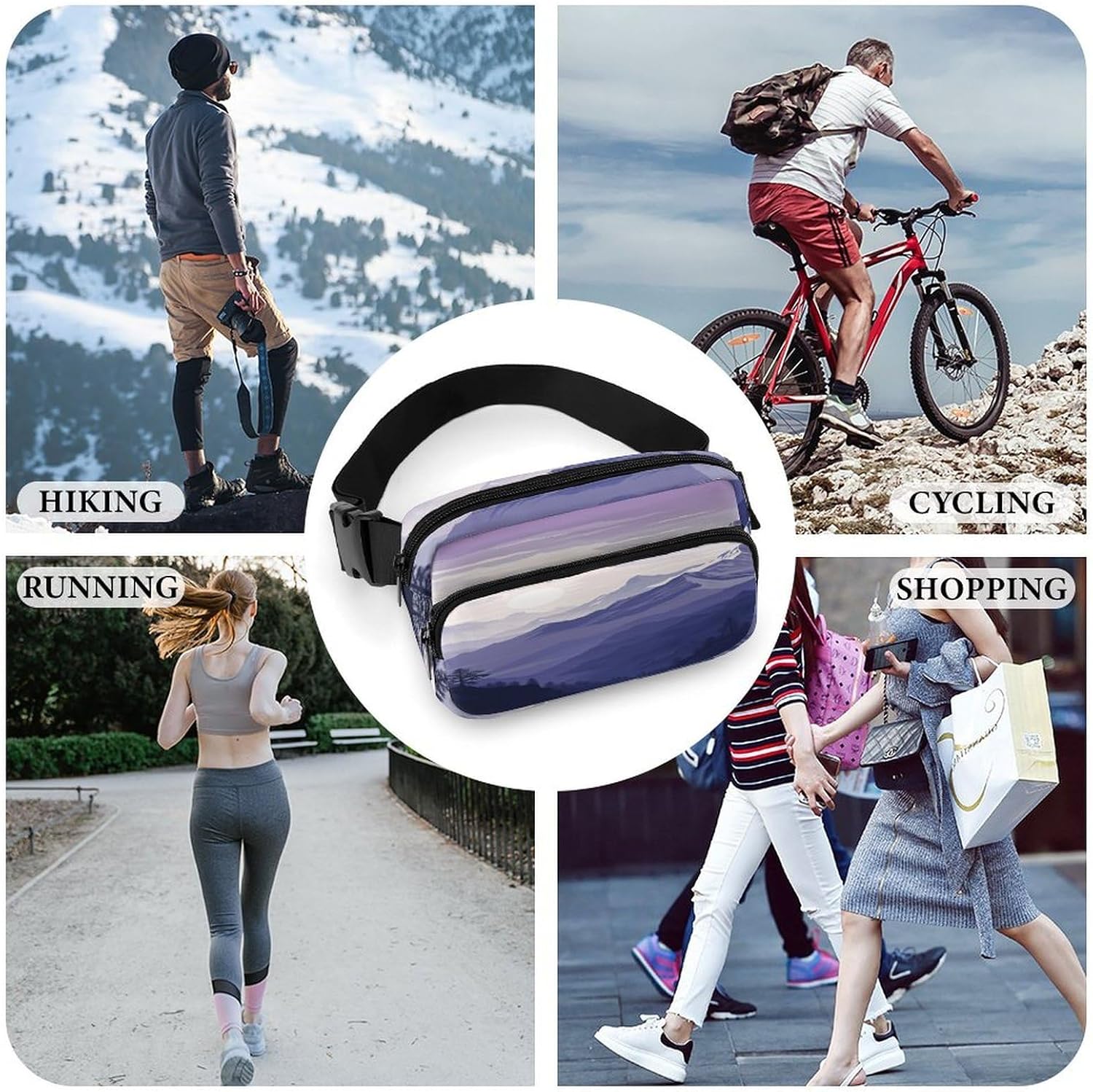 Silhouette of Mountains Fanny Pack Belt Bag with Adjustable Strap Fashion Waist Bag for Outdoor Sports Hiking
