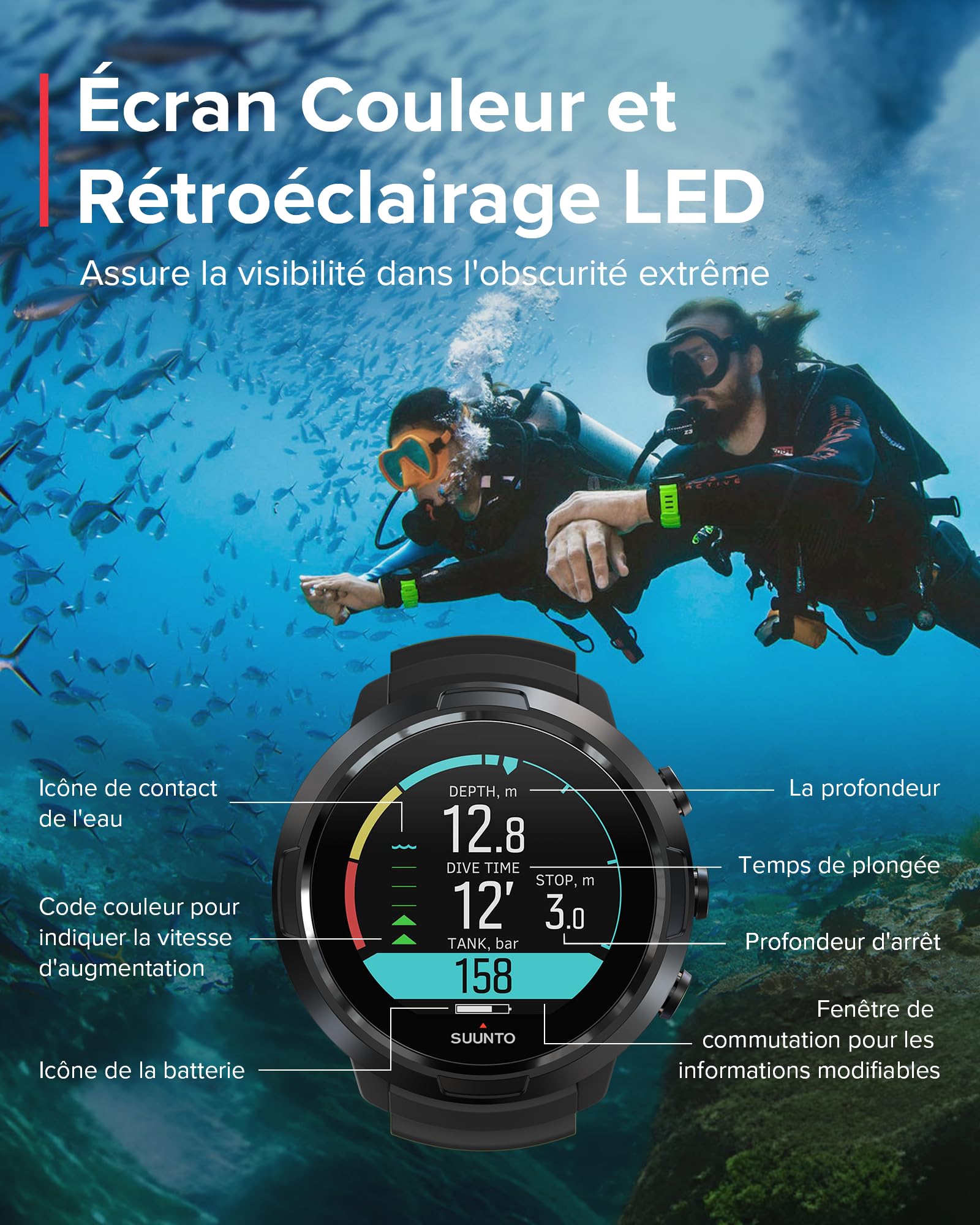 SUUNTO D5 Montre de Plongée Numérique Écran Couleur Étanche 100 m Ordinateur Sous-Marine Autonomie 12H
