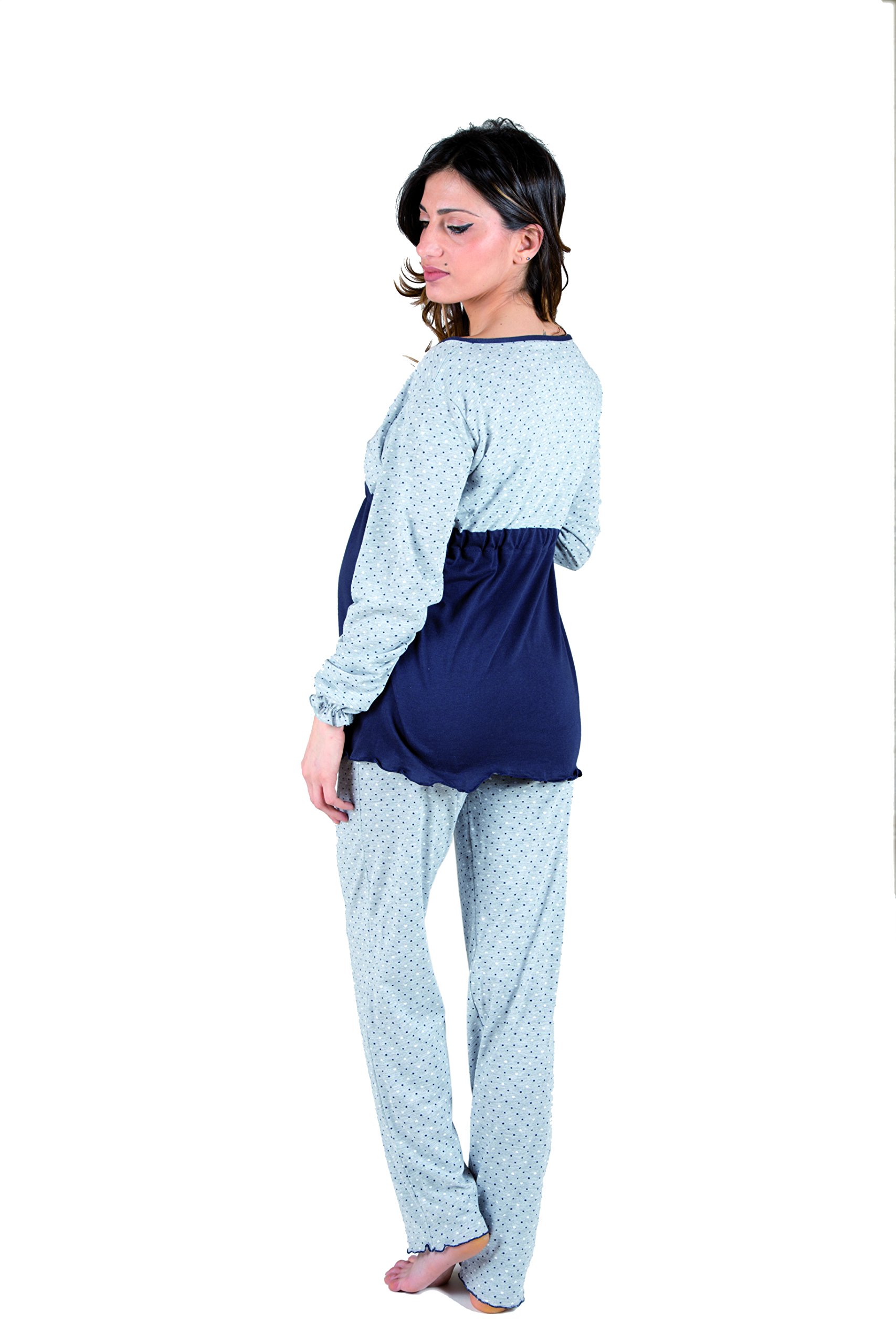 Premamy - Pigiama per Premaman, Modello con Fiocco, Cotone Jersey, Pre-Post Parto