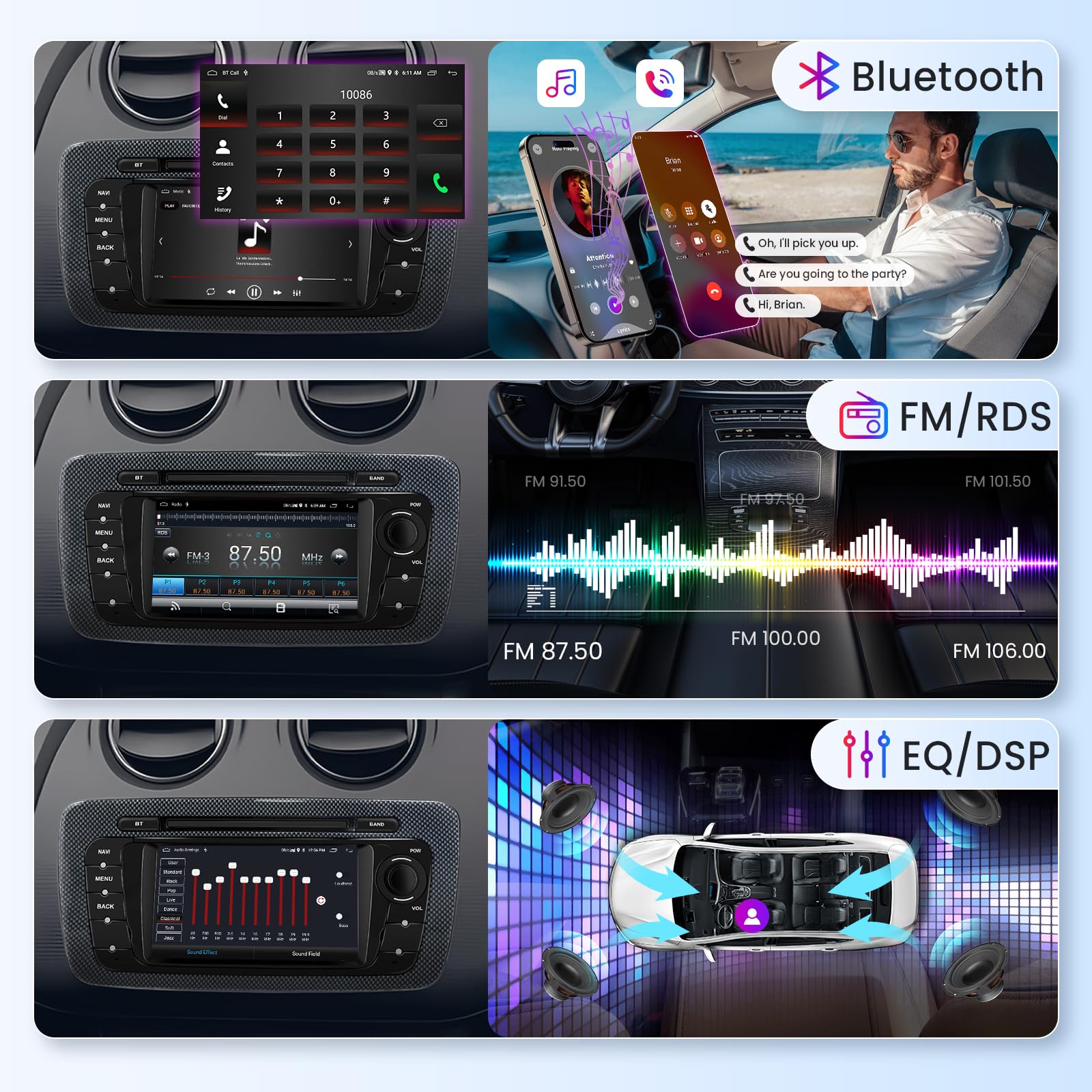 2GB+64GB Android Autoradio pour Seat Ibiza 2009-2013 avec sans Fil Carplay Android Auto, Hodozzy 6,2 Pouces Écran Tactile Android Radio 2 Din avec GPS WiFi Bluetooth DSP FM/RDS Radio avec Caméra