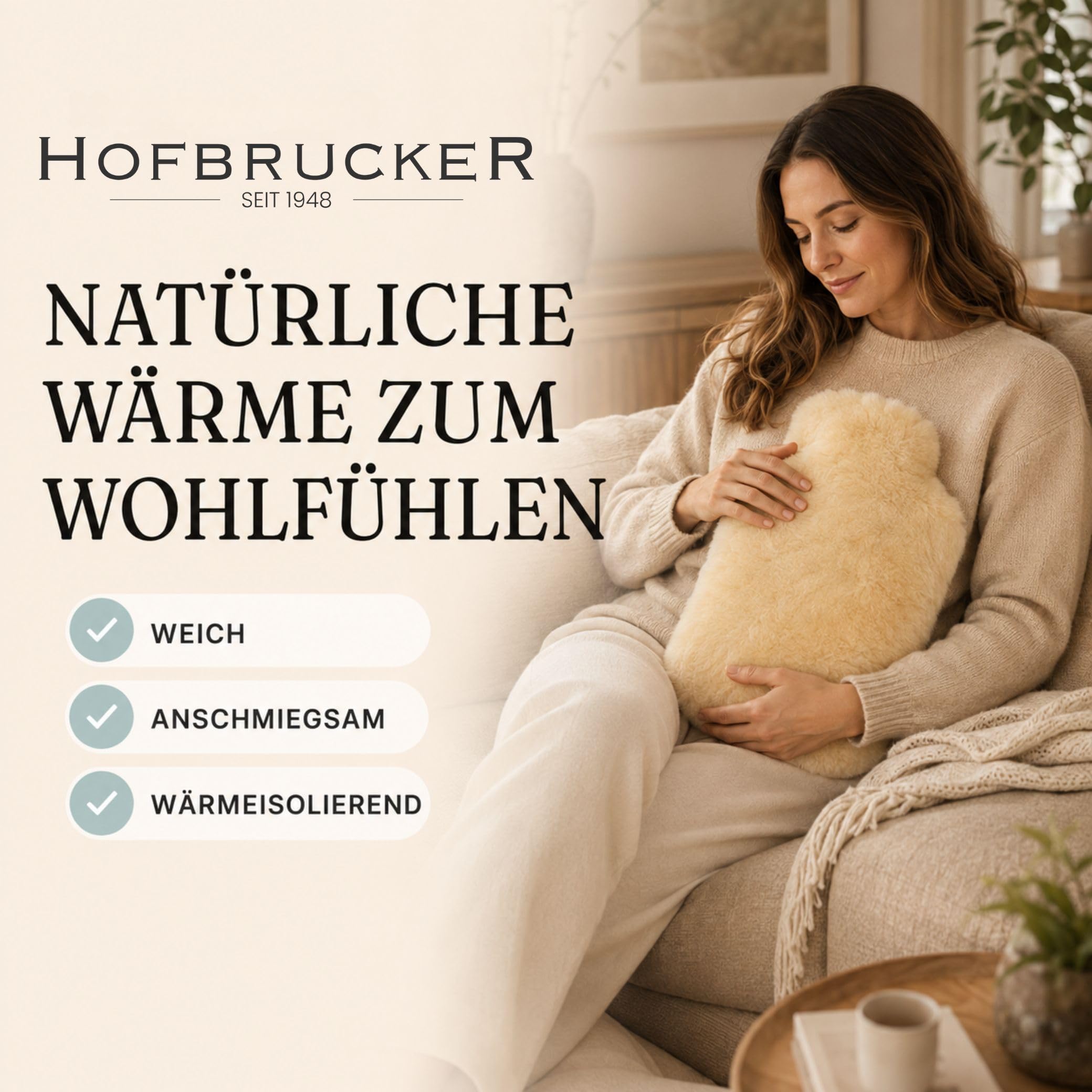 Hofbrucker® Bolsa de agua caliente de piel de cordero, 2,0 litros, color amarillo