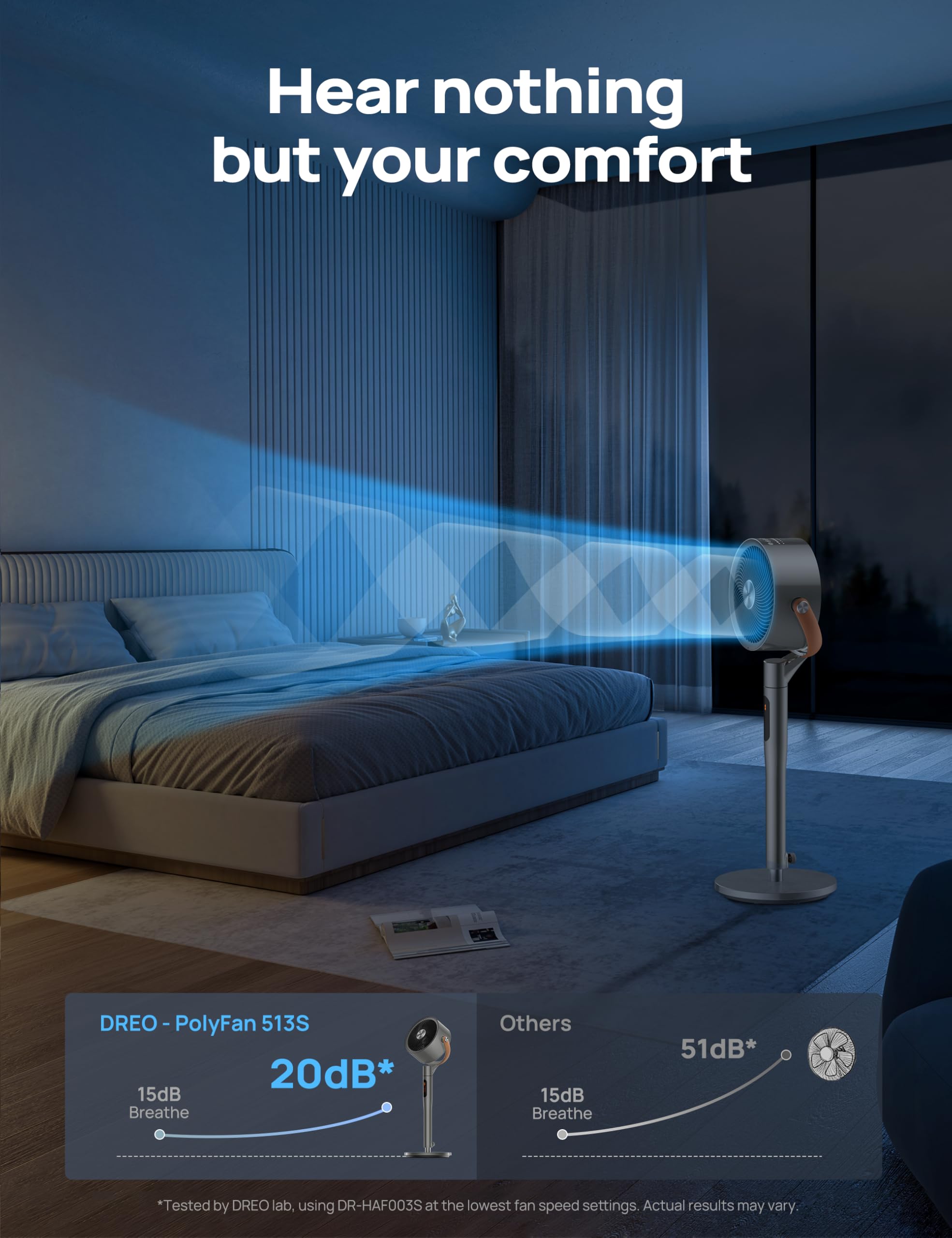 DREO Ventilatore a piedistallo Wi-Fi con controllo vocale, Ventilatore silenzioso da 43'' per camera da letto di casa, Ventilatori da pavimento oscillanti intelligenti 120°+105°,grigio