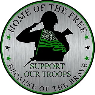 Support Our Troops Bumper Sticker - Veterans Home of the Free Because of the Brave Premium Vinyl Decal 3 x 3 For Cars Auto Military Armed Forces Soldier Day USA Flag Better than Magnets Stick Anywhere
