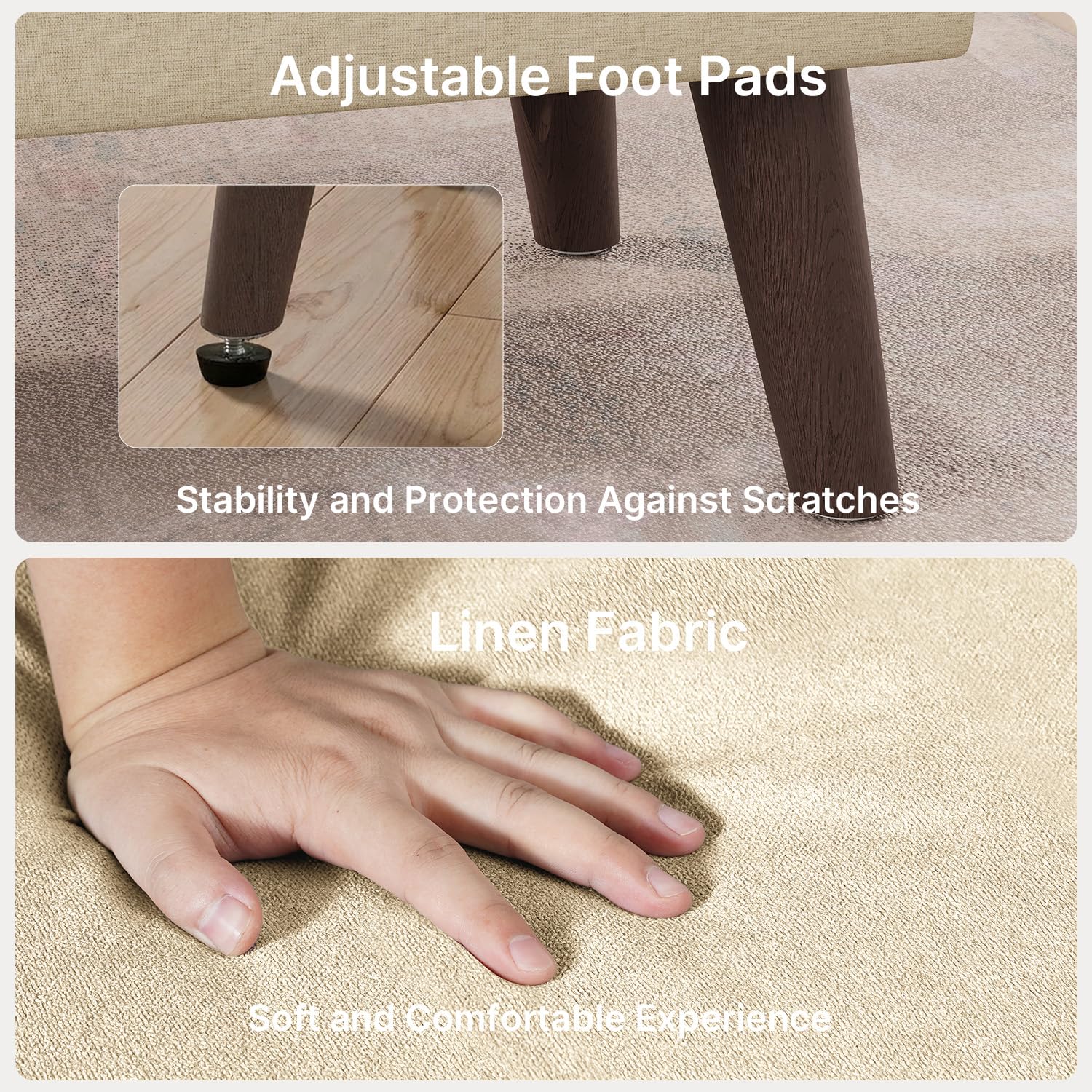 Banco Almacenamiento Baúl Puff Tapizado 110 cm Beige | Tapizado Aspecto Lino, Estructura Robusta y Estable, Ideal para Dormitorio, Pasillo y Salón