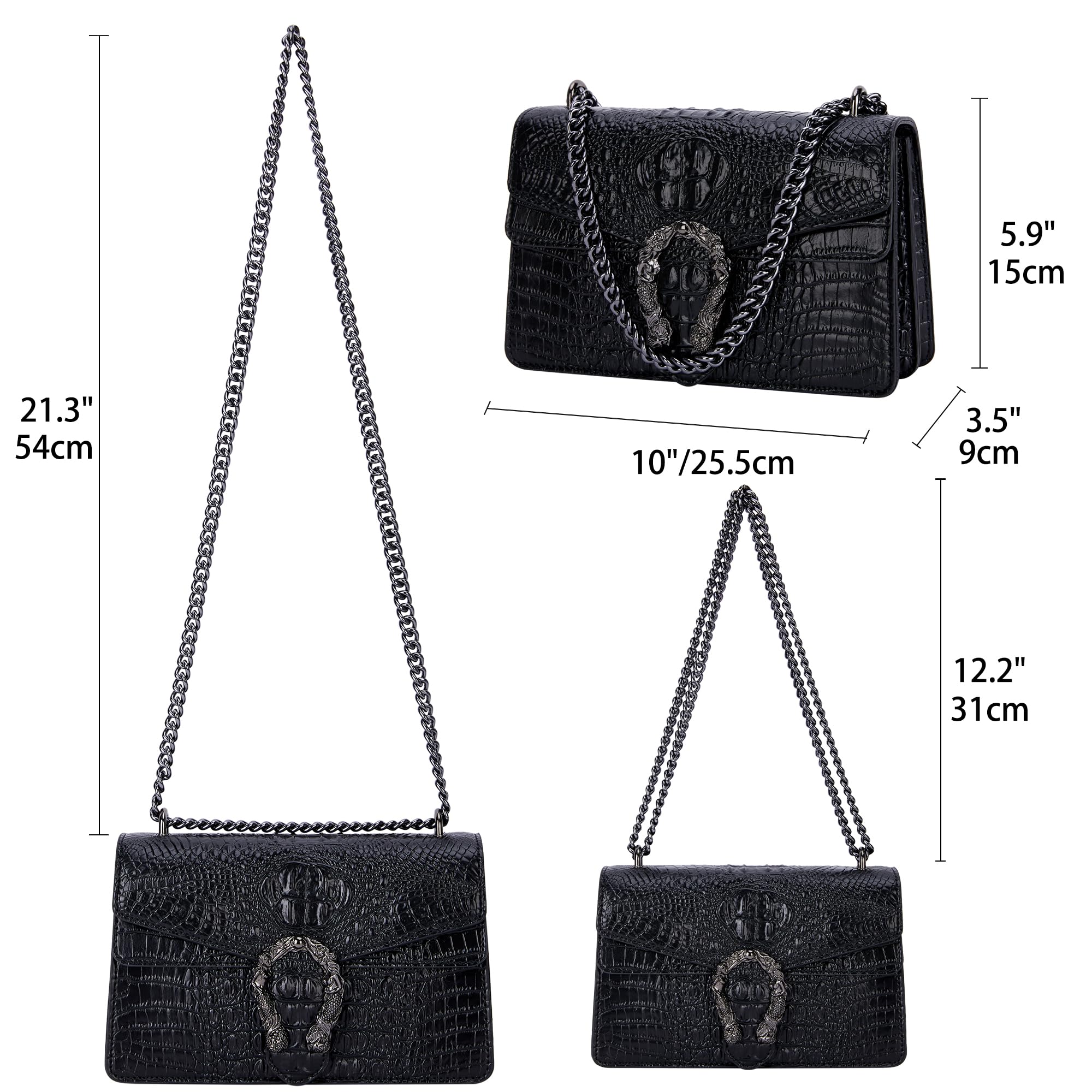 Bolso bandolera y de mano, de piel sintética, de mujer, con estampado de serpiente clásico, con cadena.
