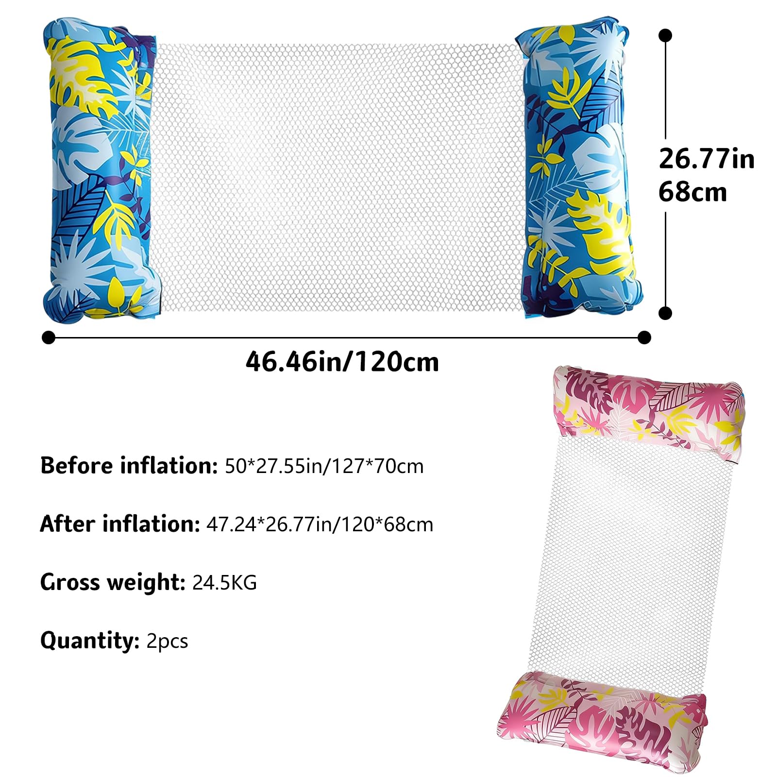 2 Pack Inflatable Pool Wammock, 4-in-1 Multi-Purpose Water Pool Float, Water Hammock for Pool Beach Vacation (Blue and Pink) - 2