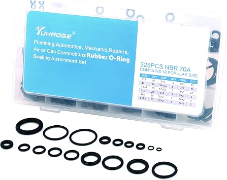 Tuhaoge O Ring kit, Gasket Assortment Kit,457 Pcs 225PCS,18 Size O Ring,Suitable for Cars, faucets, Hydraulic Hoses, and air and Gas Sealing Repair Clamps. 225 PCS