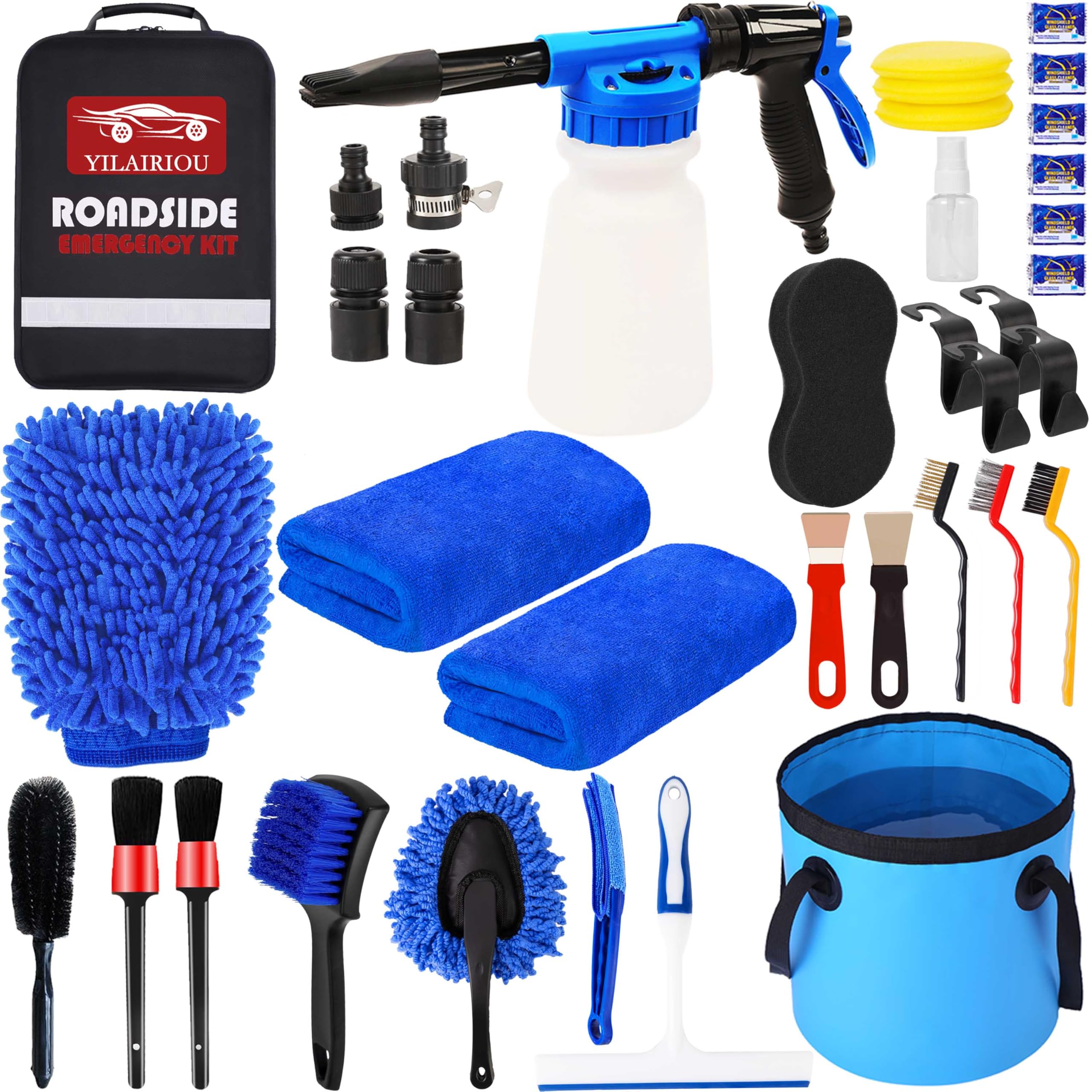 YILAIRIOU Car Wash Kit Cleaning Kits with Foam Gun Sprayer Bucket Towels Tire Brush Wash Mitt Sponge Duster Brush Car Wash Detailing Kit is Complete