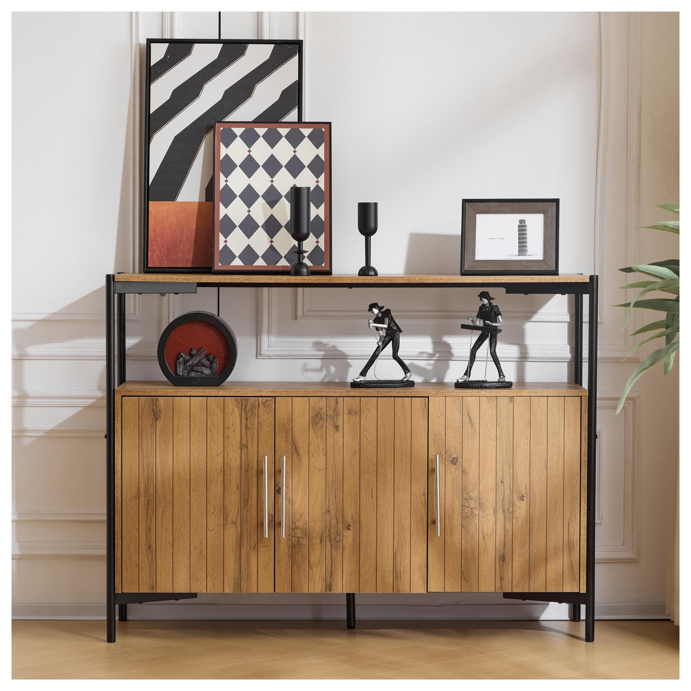 Aparador de 3 puertas con estantes ajustables, diseño industrial, aparador robusto para salón, comedor y pasillo, 90 x 120 x 35 cm
