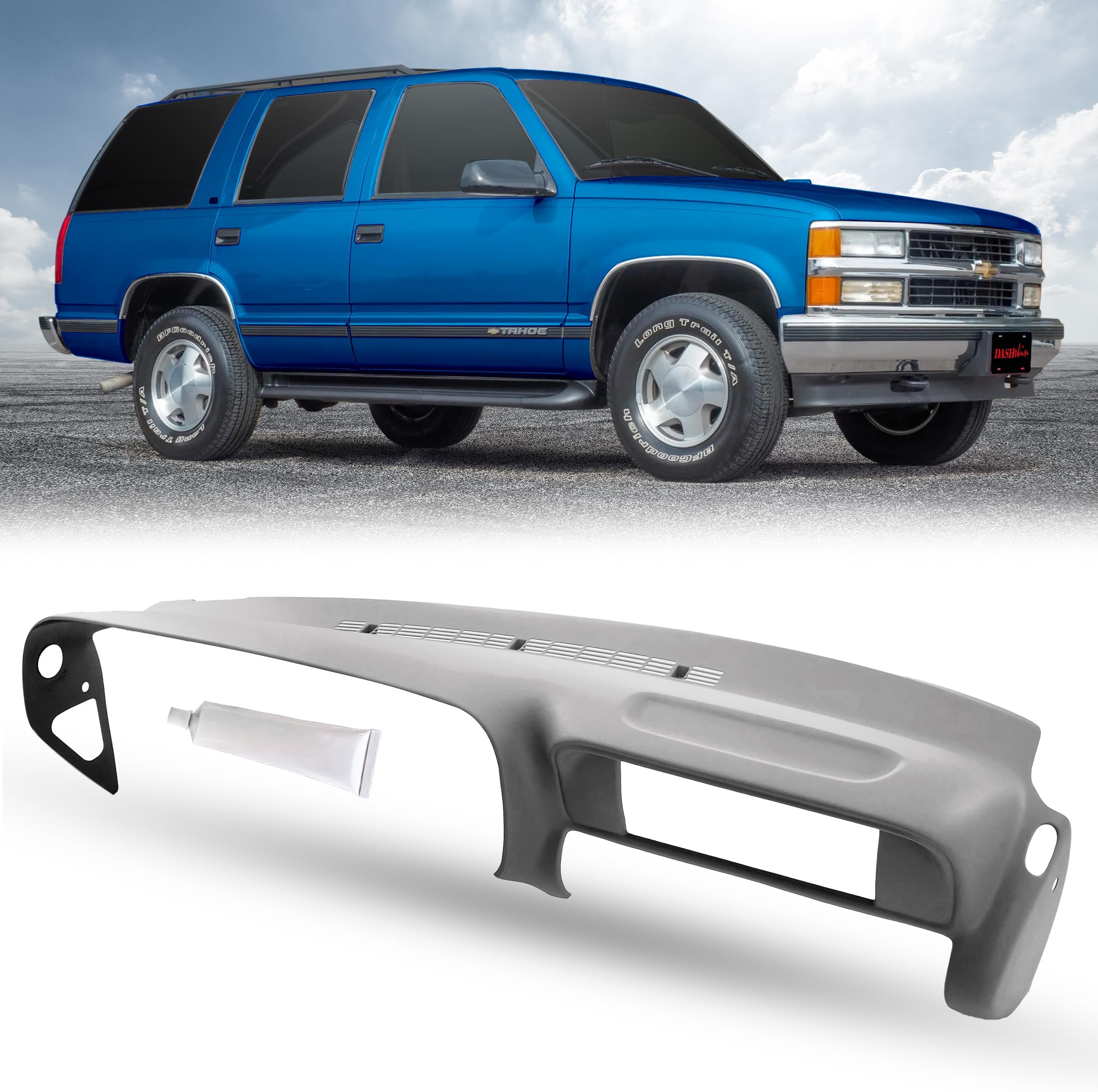 DashSkin Dash Cover Compatible with 1997-2000 Chevy & GMC C1500 K1500 Tahoe Suburban Yukon & 1997-2000 Escalade in Medium Grey - Hard Molded Plastic Dashboard Cap