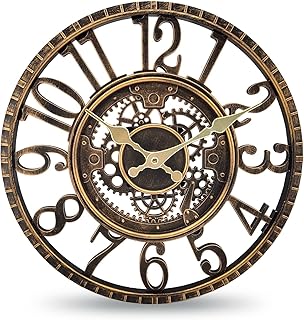 Outdoor Wall Clock Waterproof, 12 Inch Silent Non-Ticking Battery Operated Outside Clock, Decor Clock for Patio, Pool, Garden, Fence, Porch, Lanai, Farmhouse Decor (Dark Gold)