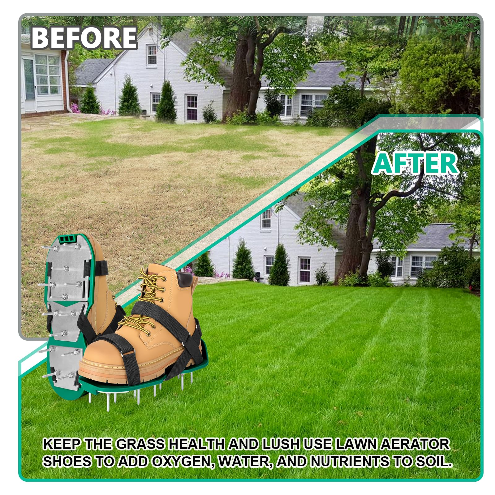 MOFEEZ Zapatos aireadores de césped para césped, zapatos aireadores de césped premontados para césped, herramienta aireadora de suelo para airear patio, jardín, verde y negro